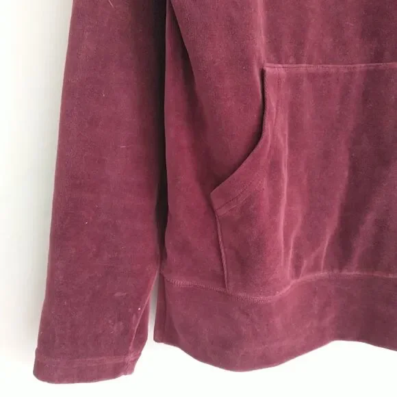 Kith Sweatshirt Hoodie Unisex S/M*Burgundy Velour Pocket 1/4 Zip Slit Streetwear